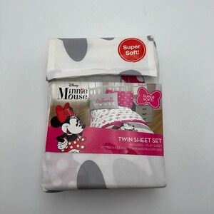 Disney Minnie Mouse Twin Sheet Set Kids Pink Grey New Stained Bag 3pc Microfiber